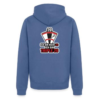 Darts Shirt - Ich bin nicht 60 - Triple 20 - Unisex Premium Bio Zip Hoodie - Taubenblau - Hinten - Nico (187cm)