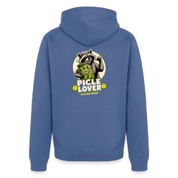Waschbär Pickle-Lover Cartoon - Unisex Premium Bio Zip Hoodie - Taubenblau - Hinten - Nico (187cm)
