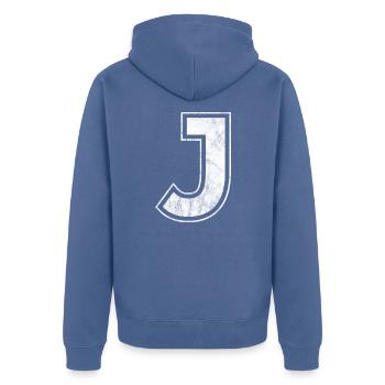 Buchstabe J - Unisex Premium Bio Zip Hoodie - Taubenblau - Hinten - Nico (187cm)