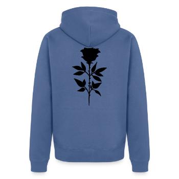Schwarze Rose - Unisex Premium Bio Zip Hoodie - Taubenblau - Hinten - Nico (187cm)