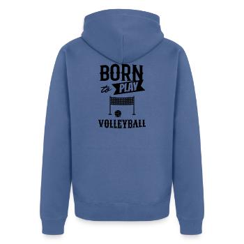 Born to play Volleyball w - Unisex Premium Bio Zip Hoodie - Taubenblau - Hinten - Nico (187cm)