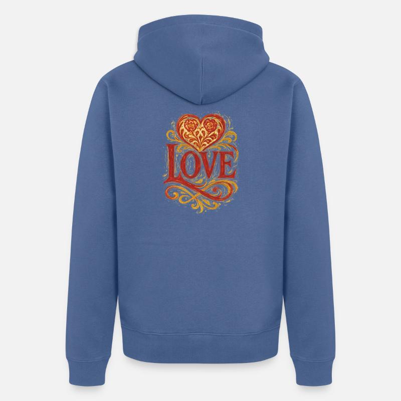 Amour - Cœur - Saint Valentin - Mariage - Veste à capuche bio Premium Unisexe - bleu pigeon