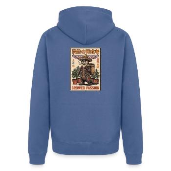 Cannabis Grower Shibuya Otter - Unisex Premium Bio Zip Hoodie - Taubenblau - Hinten - Nico (187cm)