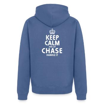 CHASE: Regel das. - Unisex Premium Bio Zip Hoodie - Taubenblau - Hinten - Nico (187cm)