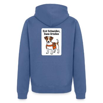 Erst Schneiden Dann Urteilen Gärtner Shirt - Unisex Premium Bio Zip Hoodie - Taubenblau - Hinten - Nico (187cm)