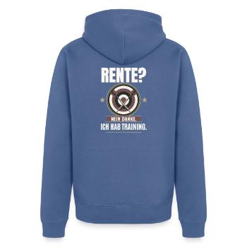 Rente Nein danke Ich hab Training Darts Vintage - Unisex Premium Bio Zip Hoodie - Taubenblau - Hinten - Nico (187cm)