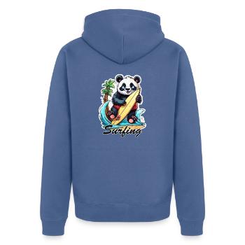 Panda / Tier / Zoo / Bambus / Wild / Kindlich - Unisex Premium Bio Zip Hoodie - Taubenblau - Hinten - Nico (187cm)