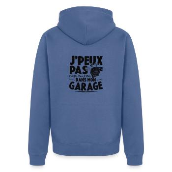 Je Peux Pas J'ai Des Trucs À Faire Dans Mon Garage - Veste à capuche bio Premium Unisexe - bleu pigeon - Dos - Nico (187cm)