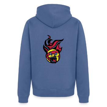 Volleyball Wasserball Cartoon Gesicht Flamme - Unisex Premium Bio Zip Hoodie - Taubenblau - Hinten - Nico (187cm)
