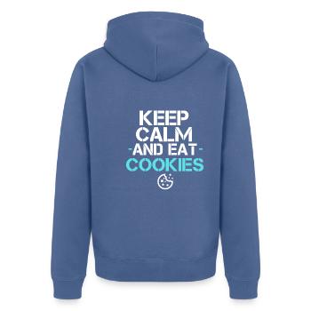 Bleiben Sie ruhig und essen Sie Kekse - Unisex Premium Bio Zip Hoodie - Taubenblau - Hinten - Nico (187cm)