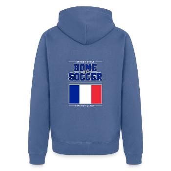Home of Soccer - Unisex Premium Bio Zip Hoodie - Taubenblau - Hinten - Nico (187cm)