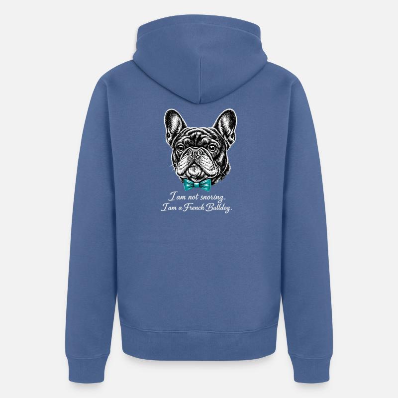 Bouledogue français avec nœud papillon - Veste à capuche bio Premium Unisexe - bleu pigeon