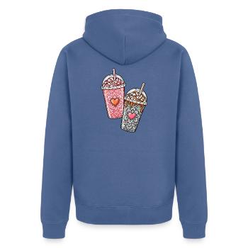 Coffee Hearts – Pink & Orange Iced Coffee - Unisex Premium Bio Zip Hoodie - Taubenblau - Hinten - Nico (187cm)
