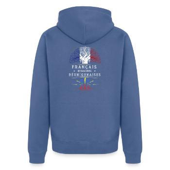 Francais De Racines Reunionnaises T-Shirt Cadea... - Veste à capuche bio Premium Unisexe - bleu pigeon - Dos - Nico (187cm)