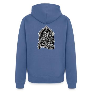 Survived On Iced Lattes Coffee Motiv - Unisex Premium Bio Zip Hoodie - Taubenblau - Hinten - Nico (187cm)