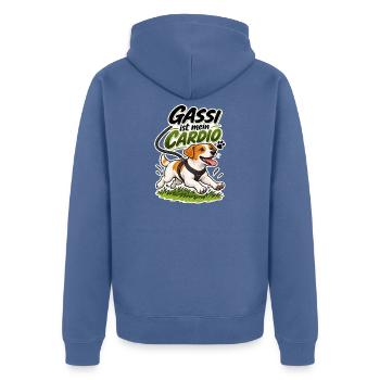 Gassi ist mein Cardio - Unisex Premium Bio Zip Hoodie - Taubenblau - Hinten - Nico (187cm)