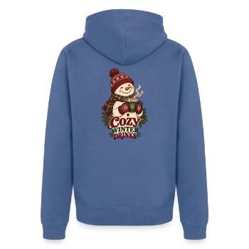 Cozy Winter Drinks Schneemann - Unisex Premium Bio Zip Hoodie - Taubenblau - Hinten - Nico (187cm)