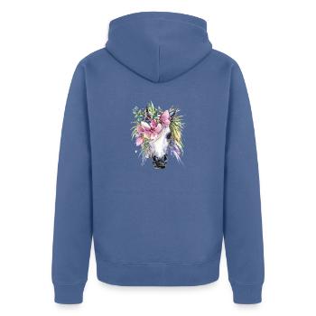 Pferd Blumen einhorn - Unisex Premium Bio Zip Hoodie - Taubenblau - Hinten - Nico (187cm)