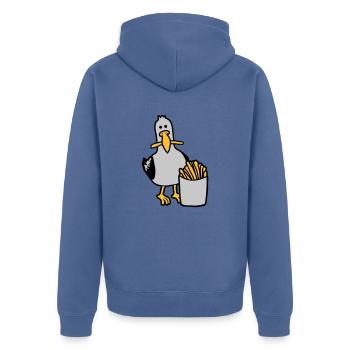 Glückliche Möwe geklaute Pommes - Unisex Premium Bio Zip Hoodie - Taubenblau - Hinten - Nico (187cm)