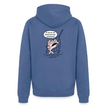 Mit der Gesamtsituation unzufrieden! WUNSCHFARBEN! - Unisex Premium Bio Zip Hoodie - Taubenblau - Hinten - Nico (187cm)