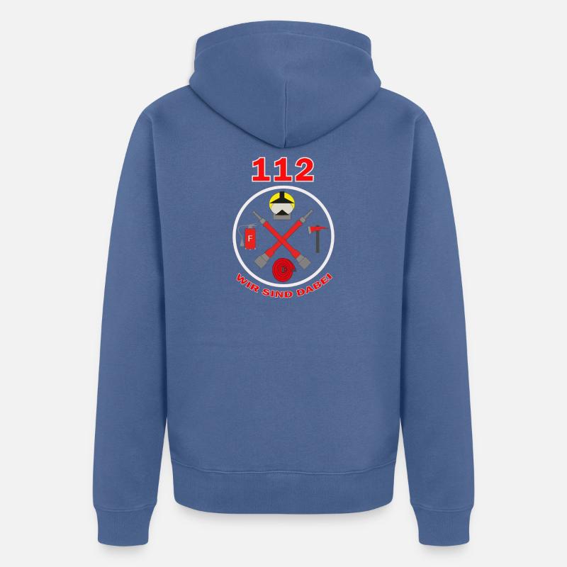 112 Nous faisons partie du logo du district des pompiers - Veste à capuche bio Premium Unisexe - bleu pigeon