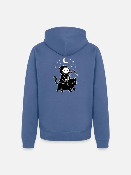 Sensenreiter Katze im Mondschein - Unisex Premium Bio Zip Hoodie - Taubenblau