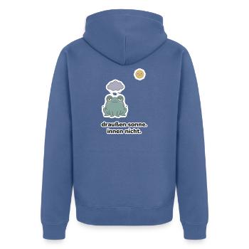 draußen sonne. innen nicht. – Frosch Meme - Unisex Premium Bio Zip Hoodie - Taubenblau - Hinten - Nico (187cm)