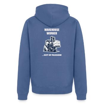 Warehouse Worker Out Of Passion Stapler Geschenk - Unisex Premium Bio Zip Hoodie - Taubenblau - Hinten - Nico (187cm)