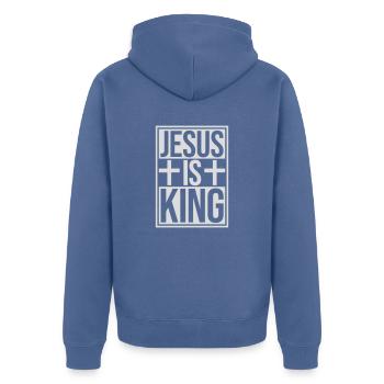 Citation de Jésus est roi - Veste à capuche bio Premium Unisexe - bleu pigeon - Dos - Nico (187cm)