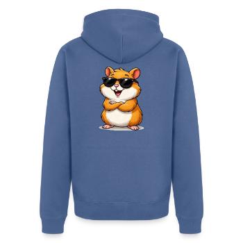 Hamster confiant avec des lunettes de soleil - Veste à capuche bio Premium Unisexe - bleu pigeon - Dos - Nico (187cm)
