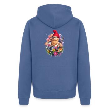 Künstlerischer Gartenzwerg mit Pinsel und Palette - Unisex Premium Bio Zip Hoodie - Taubenblau - Hinten - Nico (187cm)