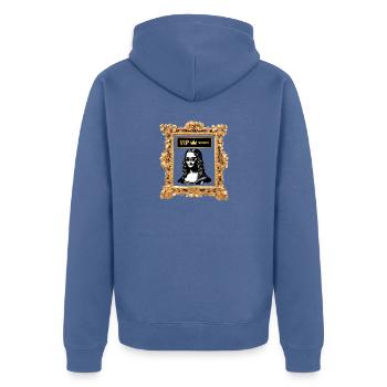 VIP Mona Lisa Luxusrahmen - Unisex Premium Bio Zip Hoodie - Taubenblau - Hinten - Nico (187cm)