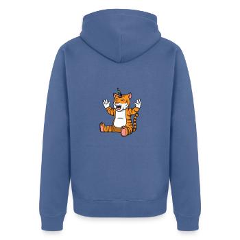 Tiger Einhorn - Unisex Premium Bio Zip Hoodie - Taubenblau - Hinten - Nico (187cm)