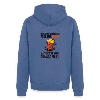 80 years glass fear birthday alcohol - Unisex Premium Organic Zip Hoodie - stone blue - Back - Nico (187cm)