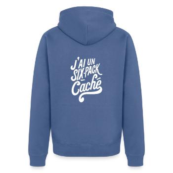J'ai un six-pack caché - Veste à capuche bio Premium Unisexe - bleu pigeon - Dos - Nico (187cm)