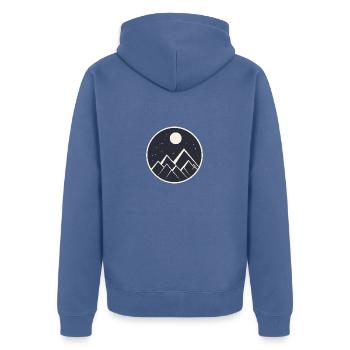 logo de montagne dans la nuit étoilée - Veste à capuche bio Premium Unisexe - bleu pigeon - Dos - Nico (187cm)