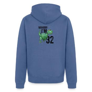 Rawrrr J’ai 32 ans Drôle d’anniversaire - Veste à capuche bio Premium Unisexe - bleu pigeon - Dos - Nico (187cm)
