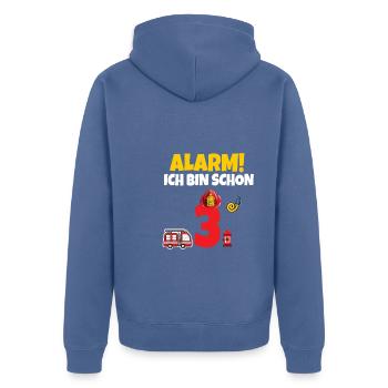 Kindergeburtstag 3 Jährige Feuerwehr Auto - Unisex Premium Bio Zip Hoodie - Taubenblau - Hinten - Nico (187cm)