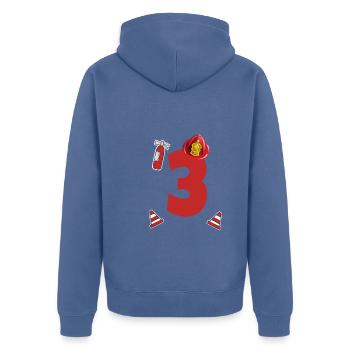 Kindergeburtstag 3 Jährige Feuerwehr Auto - Unisex Premium Bio Zip Hoodie - Taubenblau - Hinten - Nico (187cm)
