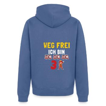 Kindergeburtstag 3 Jährige Feuerwehr Auto - Unisex Premium Bio Zip Hoodie - Taubenblau - Hinten - Nico (187cm)