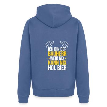 Bauherr Bier Hausbau Eigenheim Richtfest 2022 - Unisex Premium Bio Zip Hoodie - Taubenblau - Hinten - Nico (187cm)