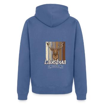 Lausbua Hirsch Lederhosen - Unisex Premium Bio Zip Hoodie - Taubenblau - Hinten - Nico (187cm)