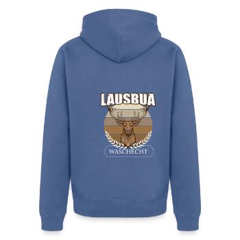 Lausbua Hirsch Lederhosen - Unisex Premium Bio Zip Hoodie - Taubenblau - Hinten - Nico (187cm)