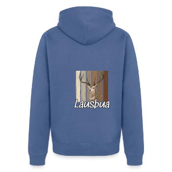 Lausbua Hirsch Lederhosen - Unisex Premium Bio Zip Hoodie - Taubenblau - Hinten - Nico (187cm)