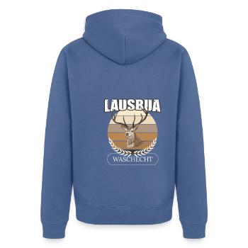 Lausbua Hirsch Lederhosen - Unisex Premium Bio Zip Hoodie - Taubenblau - Hinten - Nico (187cm)