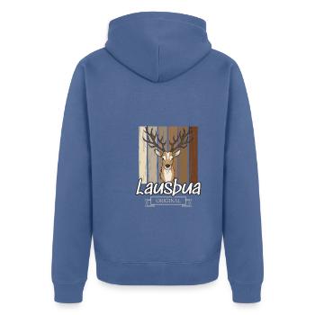 Lausbua Hirsch Lederhosen - Unisex Premium Bio Zip Hoodie - Taubenblau - Hinten - Nico (187cm)