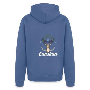 Lausbua Hirsch Lederhosen - Unisex Premium Bio Zip Hoodie - Taubenblau - Hinten - Nico (187cm)