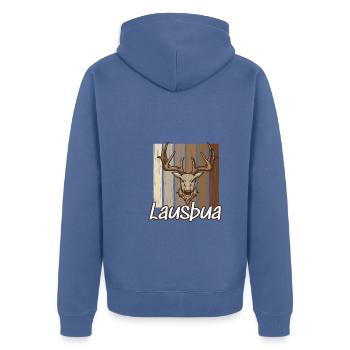 Lausbua Hirsch Lederhosen - Unisex Premium Bio Zip Hoodie - Taubenblau - Hinten - Nico (187cm)