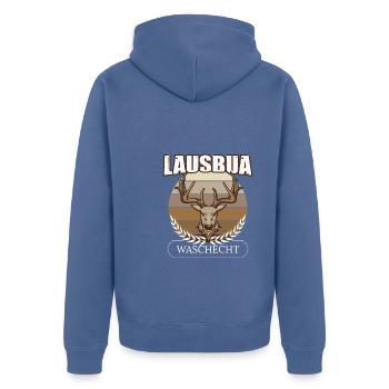 Lausbua Hirsch Lederhosen - Unisex Premium Bio Zip Hoodie - Taubenblau - Hinten - Nico (187cm)