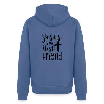 Jesus Is My Best Friend - Unisex Premium Bio Zip Hoodie - Taubenblau - Hinten - Nico (187cm)